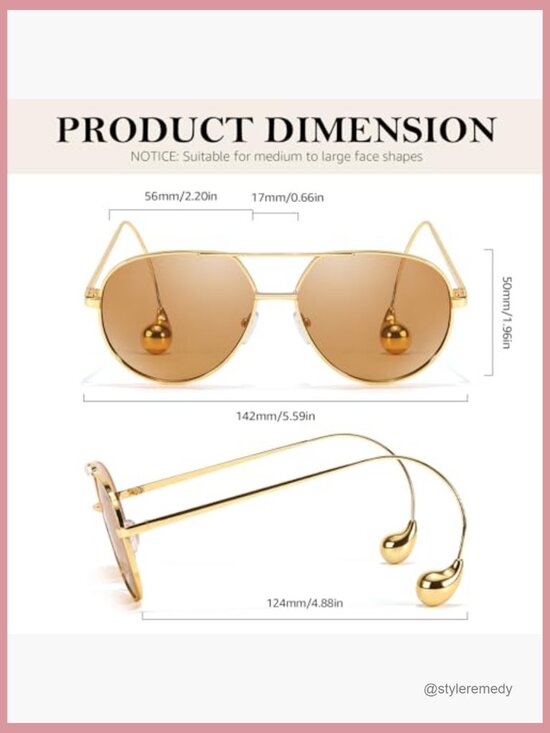 Oversized Aviator Sunglasses with UV400 Protection, Adjustable Metal Temples